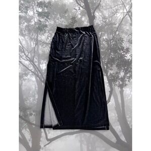Vintage 90s A Byer California Black Velvet Maxi Skirt High Slit L Goth